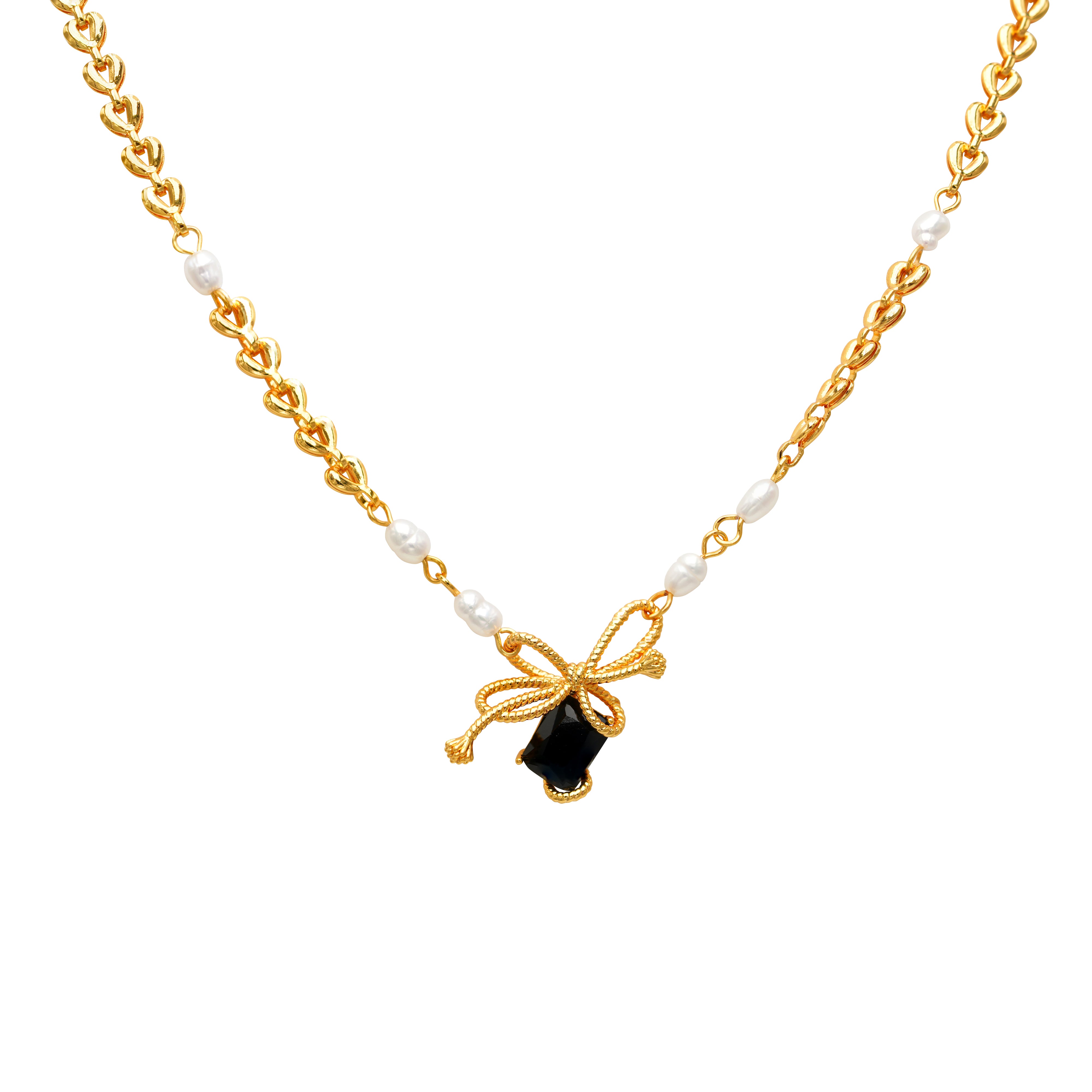 Black Gem Bow Necklace